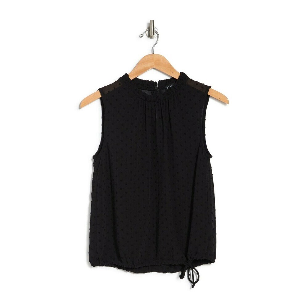 GIBSONLOOK Clipdot Ruffle Trim Drawcord Tank Top In Black size S